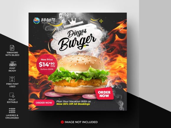 72 DPI Print-Ready PSD: Food Menu Social Media Template