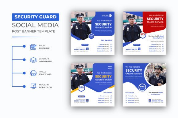 Professional Security Guard Social Media Post Templates